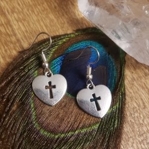 Cross Heart earrings Love Faith Hope Mom Mother Daughter Cross Jewelry Gift idea